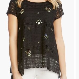 Karen Kane Black Floral Lace, Embroidery Blouse